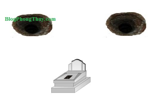 mộ phần phía sau có 2 hố to