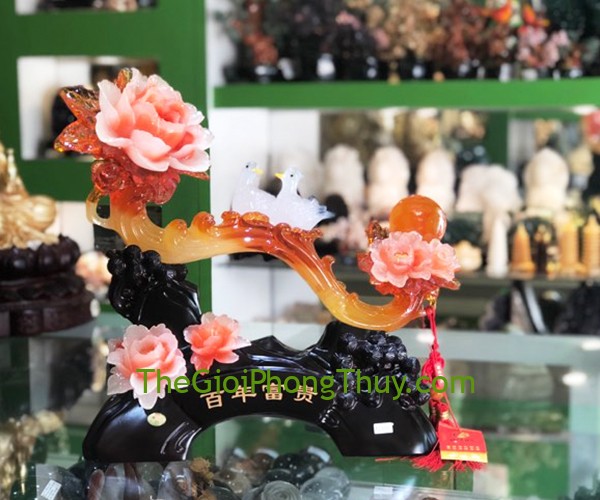 Gậy như ý ngọc vàng hồng hoa mẫu đơn bên uyên ương – Bách niên phú quý  