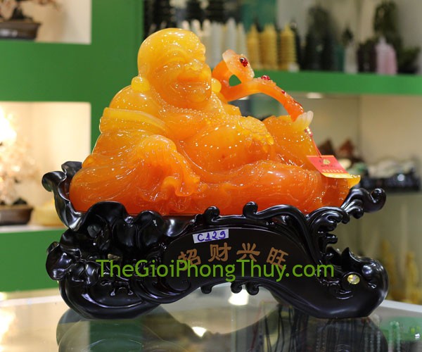 Phật di lạc ngọc vàng cam ngồi khủng có như ý mang lại sự hài hòa, niềm vui 