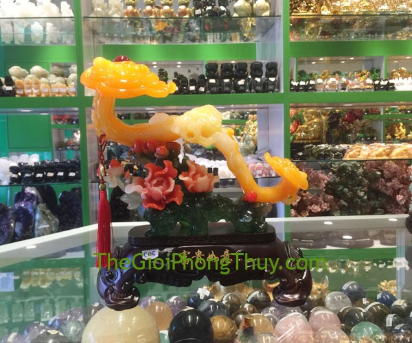 Gậy như ý ngọc vàng cam mẫu đơn vạn sự như ý 