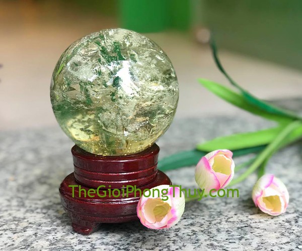Quả cầu thạch anh vàng xịn hút may mắn, năng lượng dương
