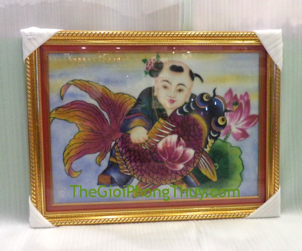 Tranh Đồng Tử Ôm Cá Chép giúp cầu quý tử 