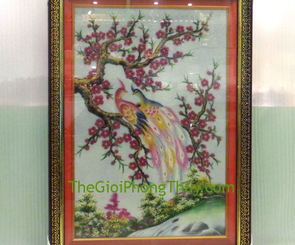 Tranh đá quý cặp công mang lại sự phú quý 