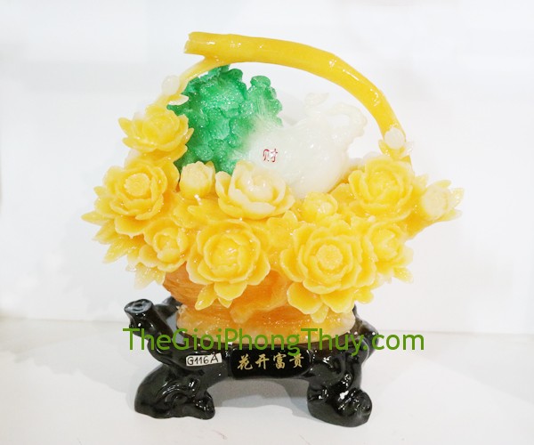 Giỏ mẫu đơn ngọc vàng cải xanh khủng biểu tượng giàu có thịnh vượng 