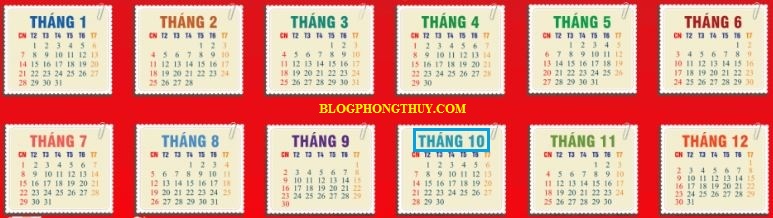 LỊCH 12 THÁNG T10