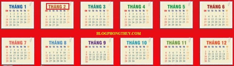LỊCH 12 THÁNG T2