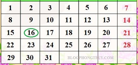 LỊCH DƯƠNG 31 NGÀY N16